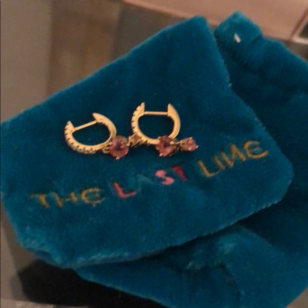 pink tourmaline and diamond 14k earrings - Picture 8 of 8